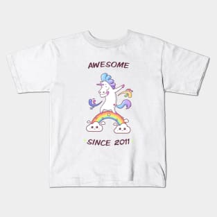 Awesome Since 2011 - Dabbing Unicorn - 7th Birtday Kids T-Shirt